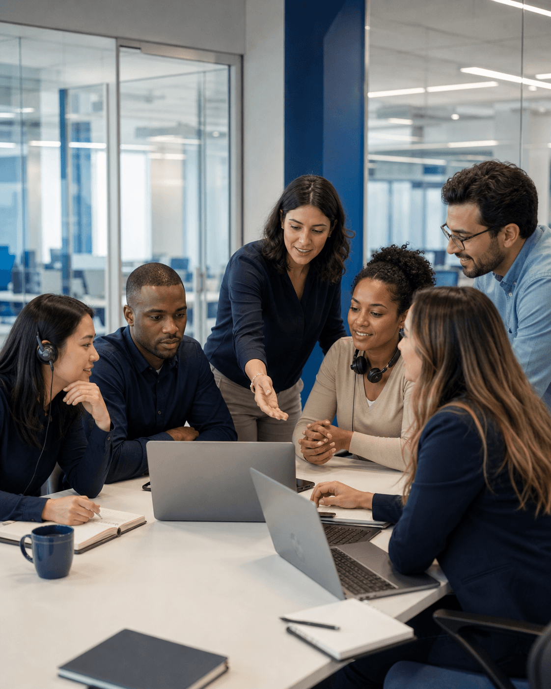 Global Empire team leaders coaching agents during a floor review